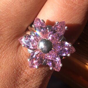 Sterling Silver - Pink Flower Vintage Ring Size 5.5